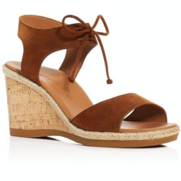 Paul Green Melissa Cognac Suede Wedge Sandals 8.5 Cork Platform - Picture 1 of 15